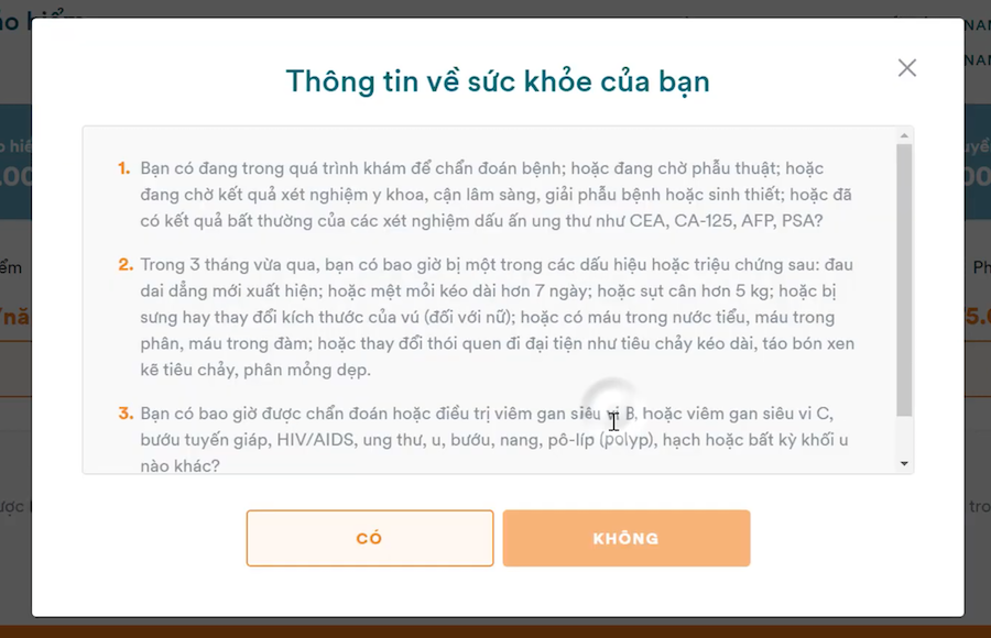 Bước 3: Trả lời câu hỏi - Bảo hiểm ung thư FWD