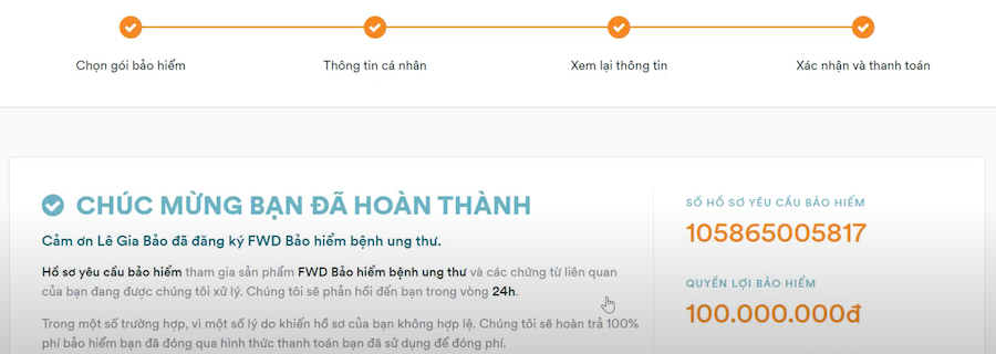 Bước 7: Thành công - Bảo hiểm ung thư FWD