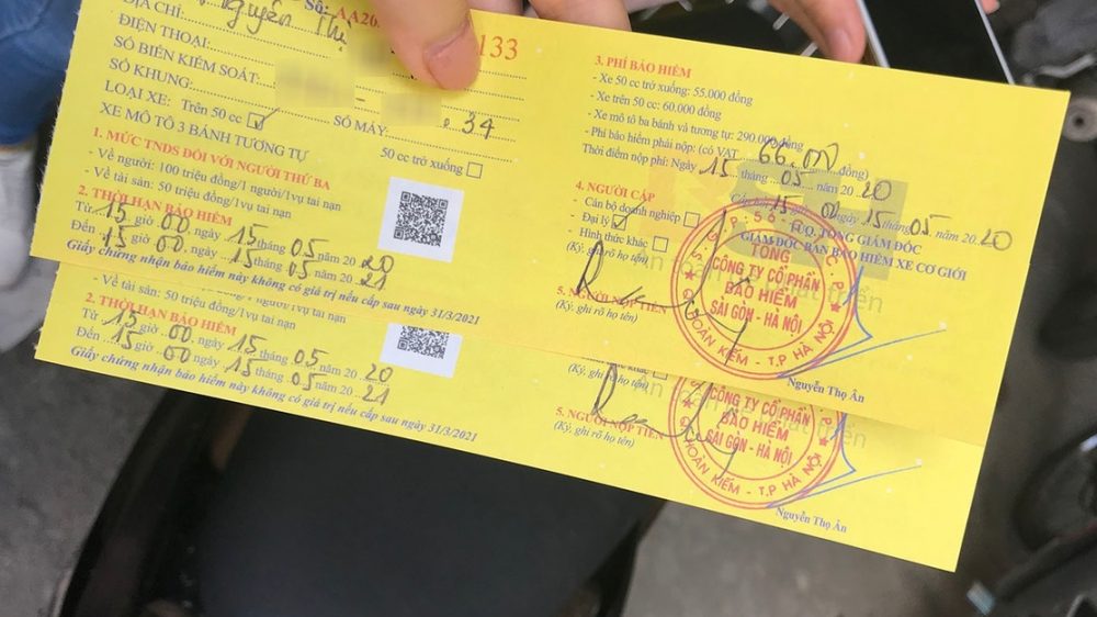 Giấy chứng nhận bảo hiểm xe máy