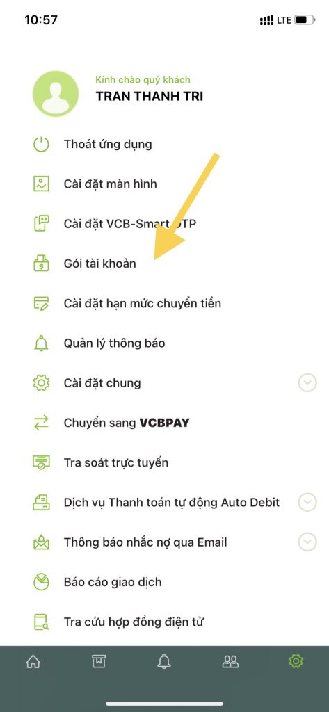 buoc 3 chon goi tai khoan trong vcb digibank