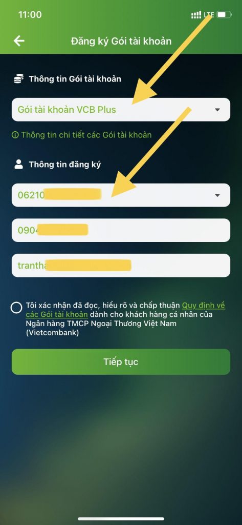 buoc 4 chon goi tai khoan vcb mong muon