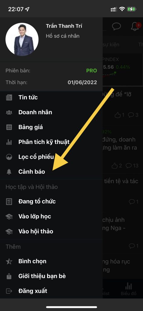 Bước 2: Chọn tính năng cảnh báo trên FireAnt