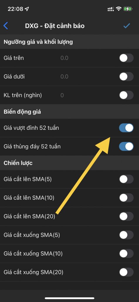 Bước 4: Bật break out cho mã cổ phiếu cần theo dõi